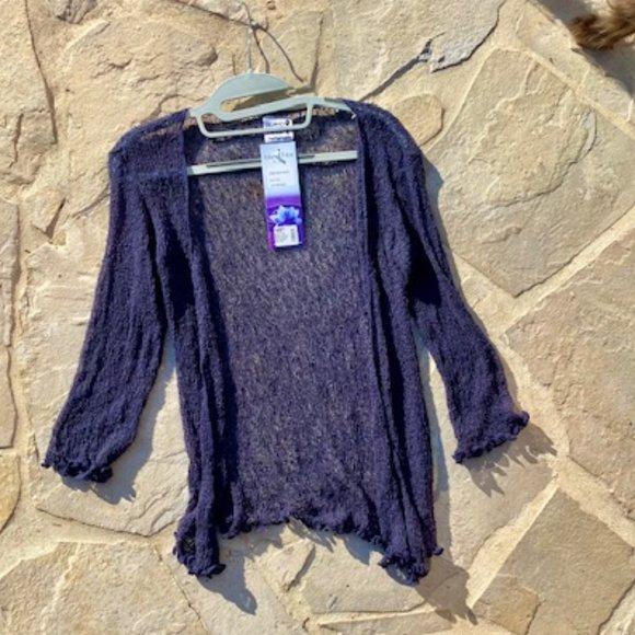 Island Tribe Knits Mesh Cardigan Midnight Navy Open Front One Size NWT - Picture 3 of 7